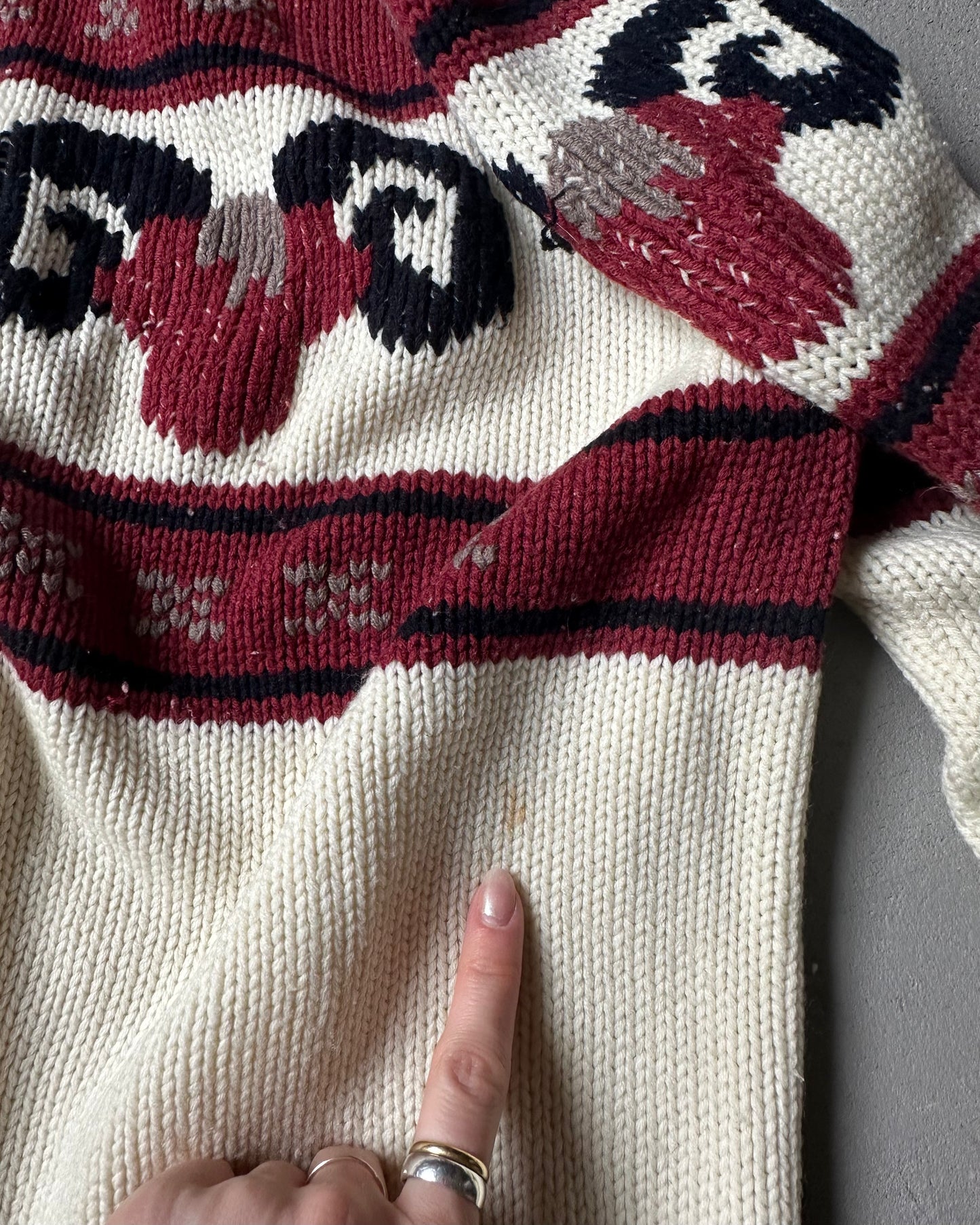 1970s - Cream/Brick Ram Sweater - M