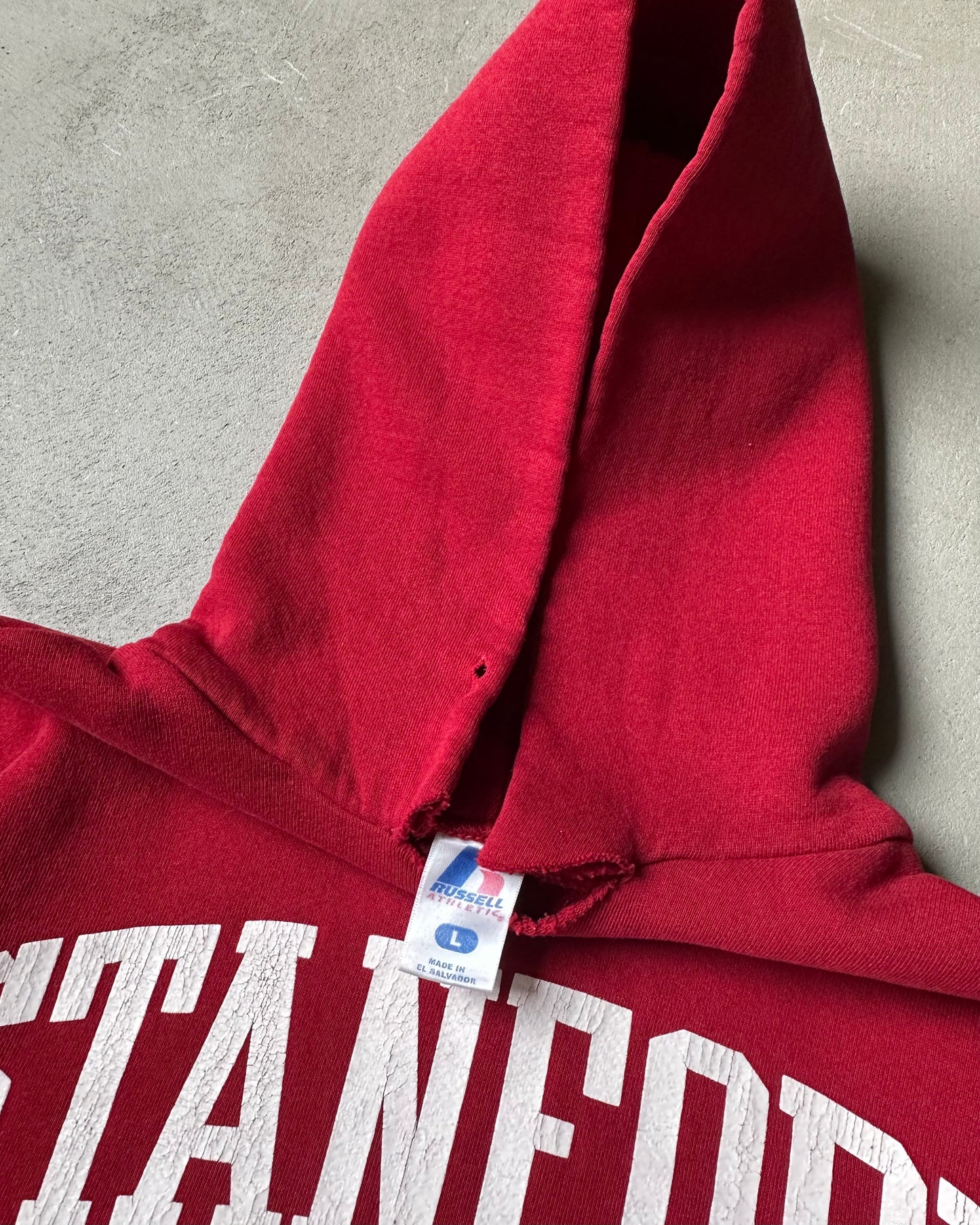2000s - Distressed Red Stanford Russell Hoodie - M