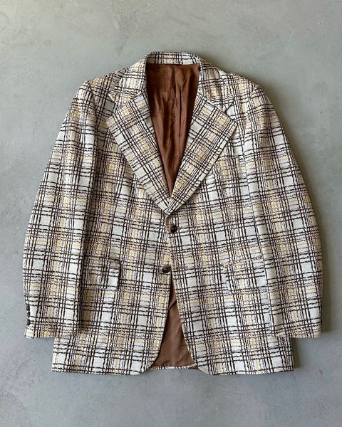 1970s - Beige/Brown Plaid Polyester Blazer Jacket - 42