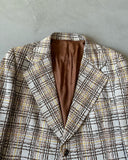 1970s - Beige/Brown Plaid Polyester Blazer Jacket - 42
