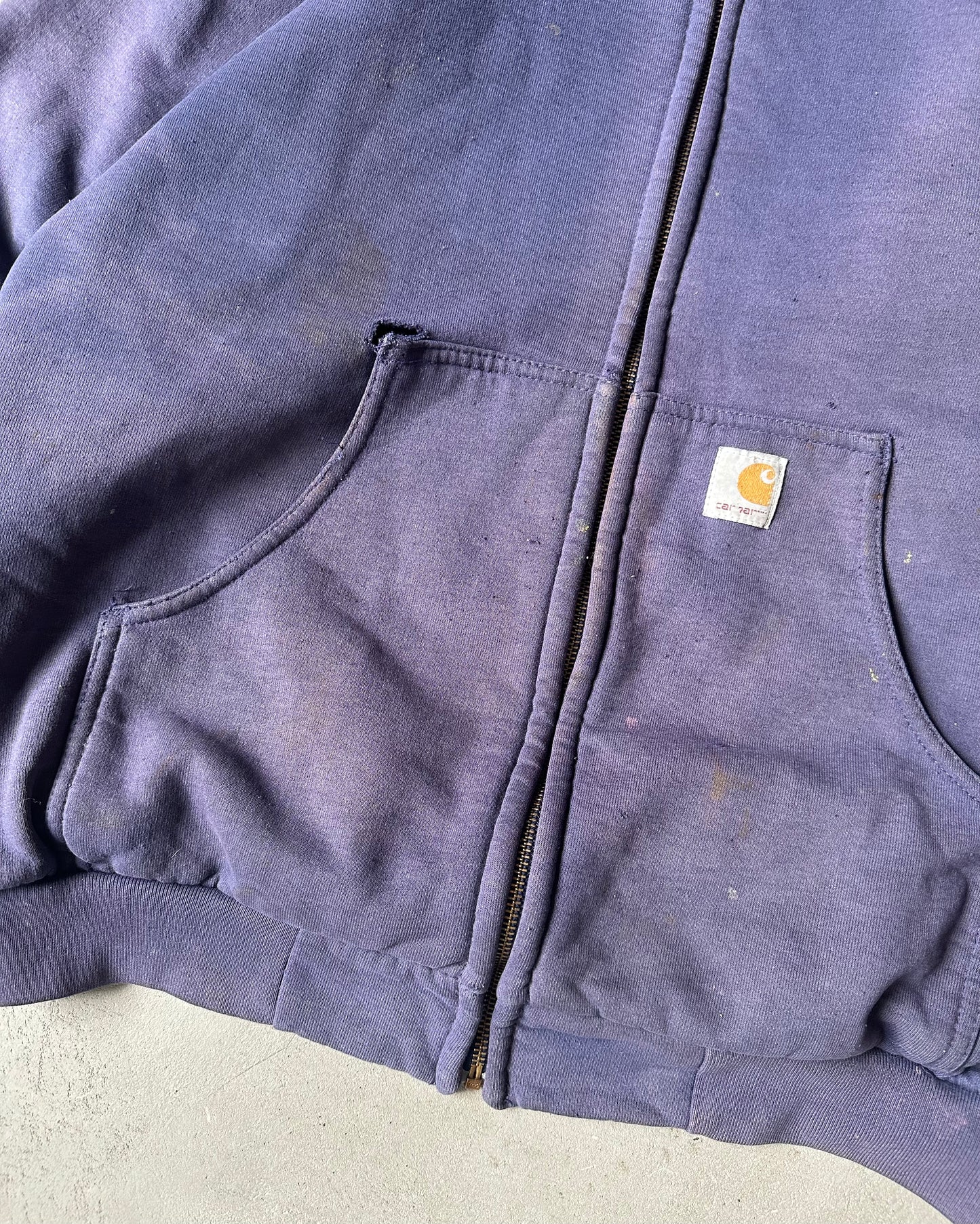 2000s - Distressed Navy Carhartt Zip Up Hoodie - M