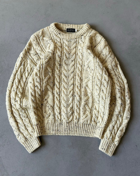 1990s - Oatmeal Cableknit Wool Sweater - S