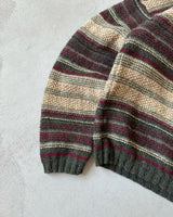 1990s - Green/Beige Stripped Wool Sweater - (W)L