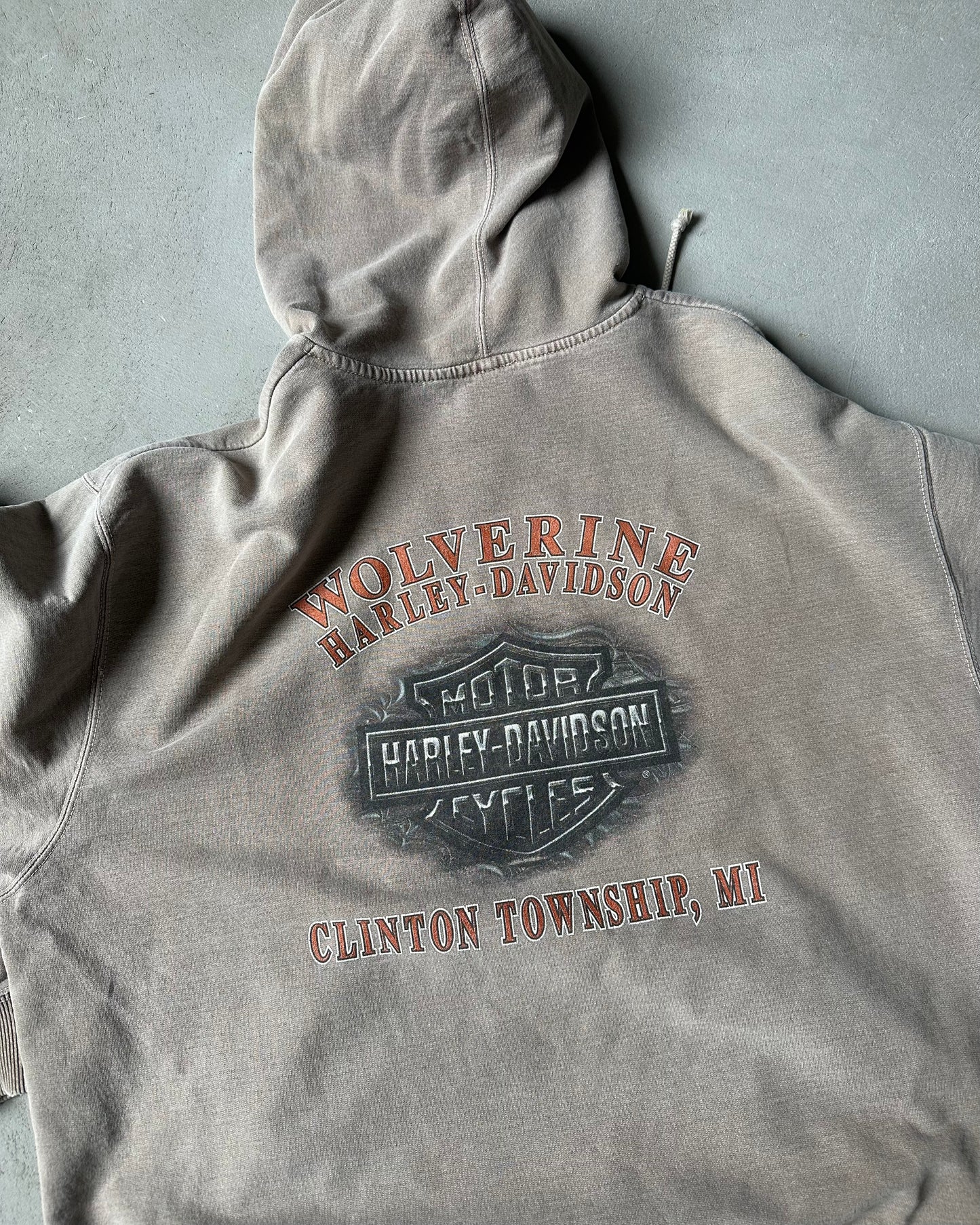 1990s - Distressed Tan Harley Davidson Hoodie - XL
