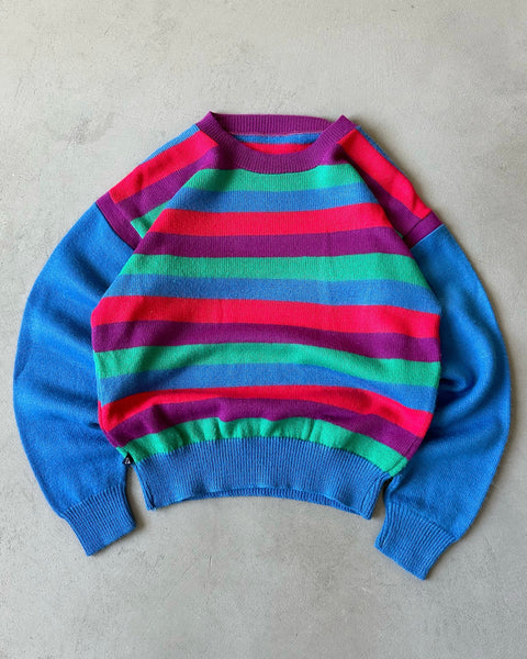 1980s - Blue/Pink Striped Sweater - XS/S