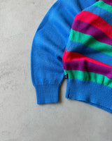 1980s - Blue/Pink Striped Sweater - XS/S