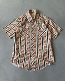 1970s - Brown/Orange Wrangler Paisley Pearl Snap Shirt - 16