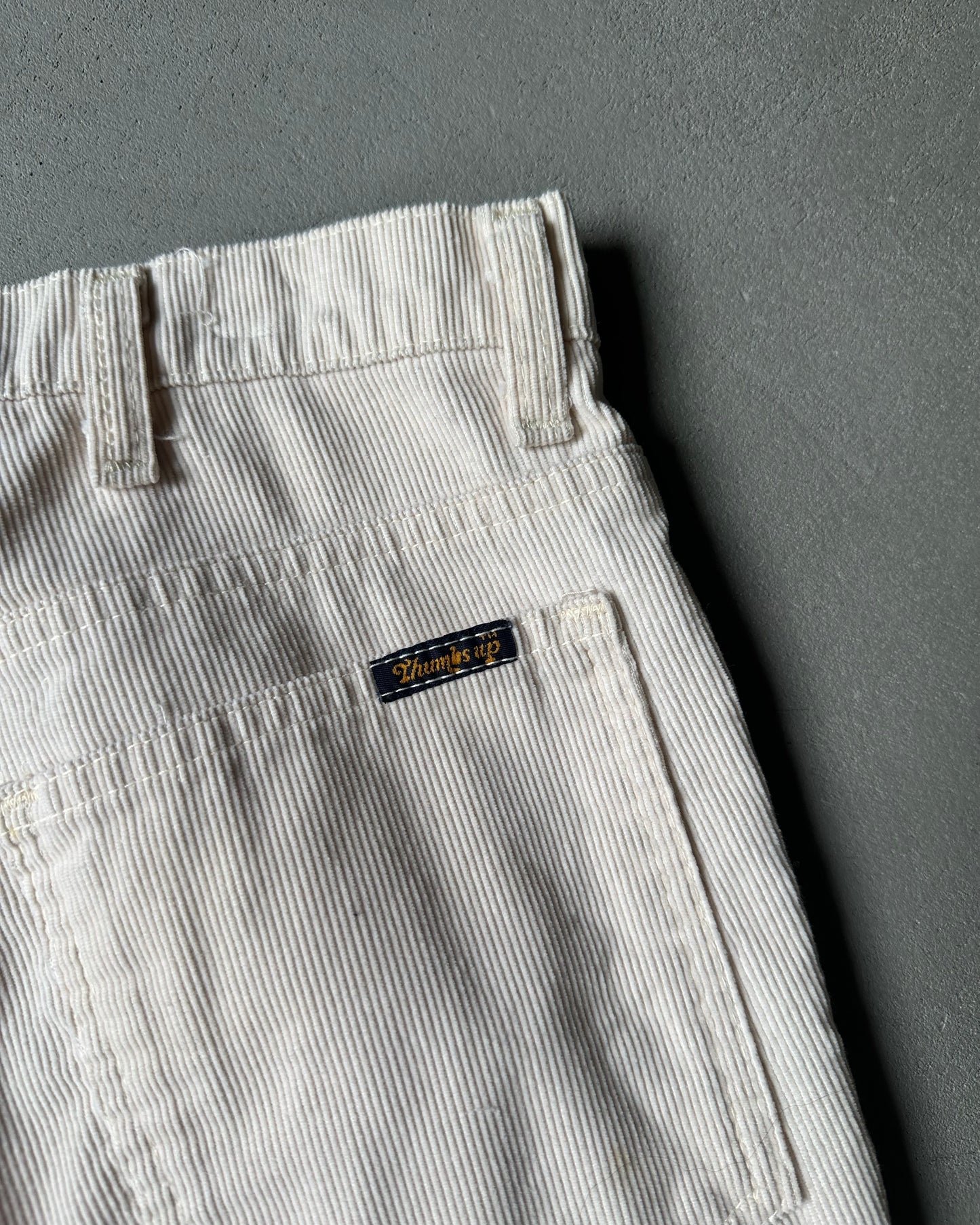 1970s - Cream Thumbs Up Corduroy Bootcut Pants - 32x31