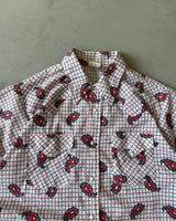 1980s - White/Red Paisley Pearl Snap Shirt - L