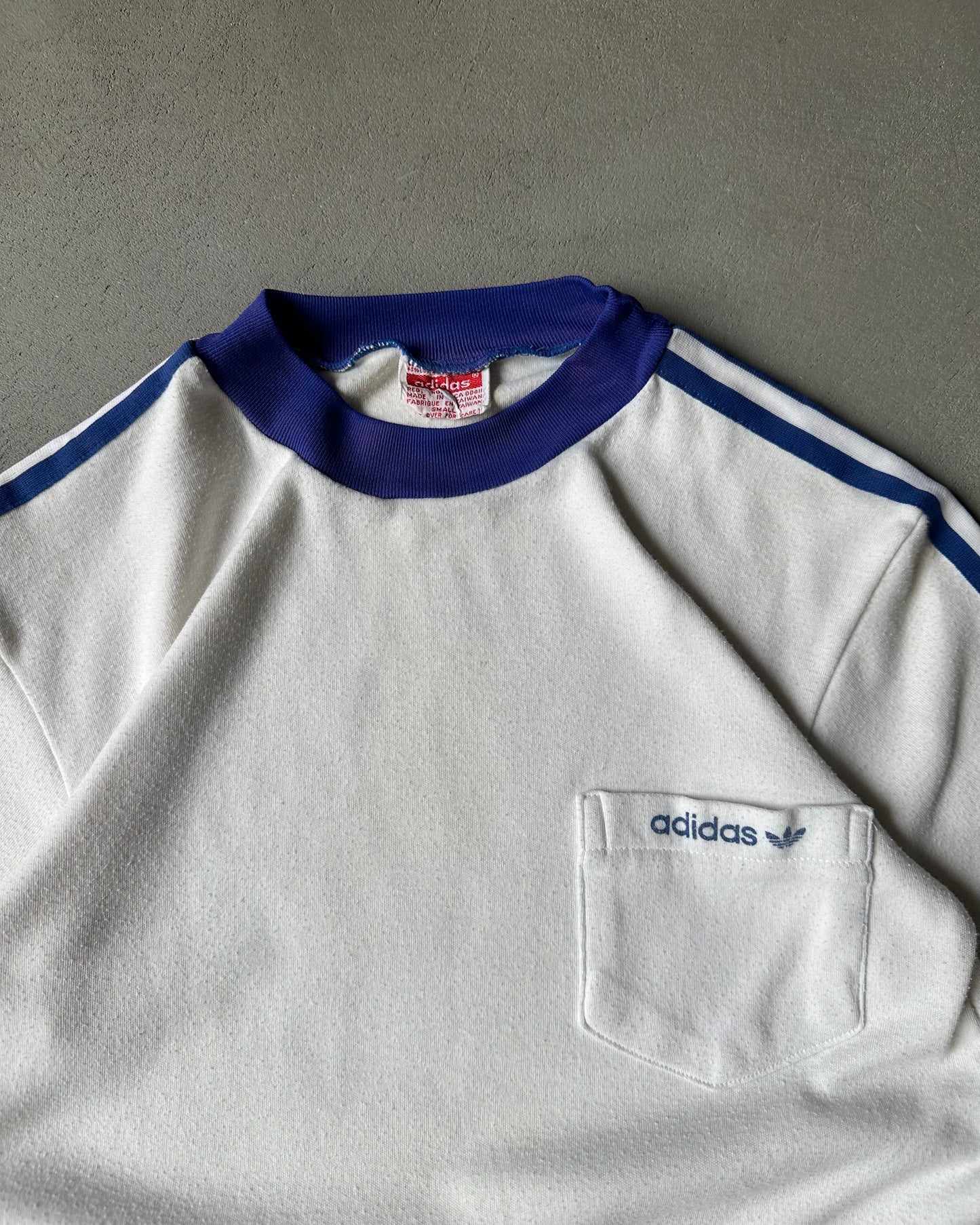 1970s - White/Blue Adidas Ringer T-Shirt - S