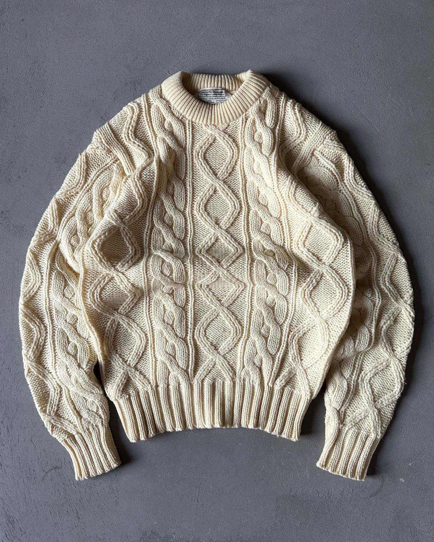 1970s - Cream Sears Cableknit Sweater - XS