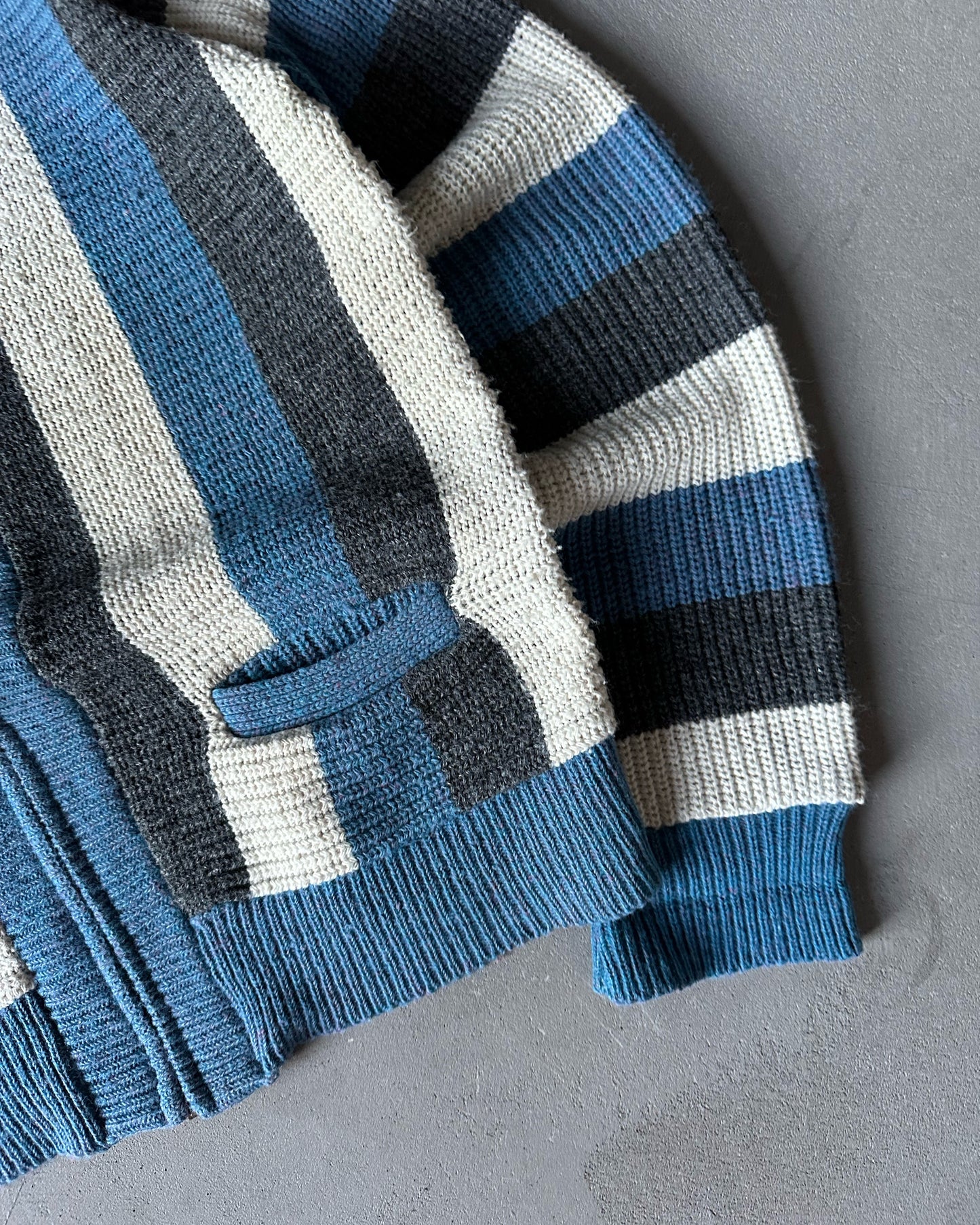 1960s - Grey/Blue Striped Zip Up Sweater - S