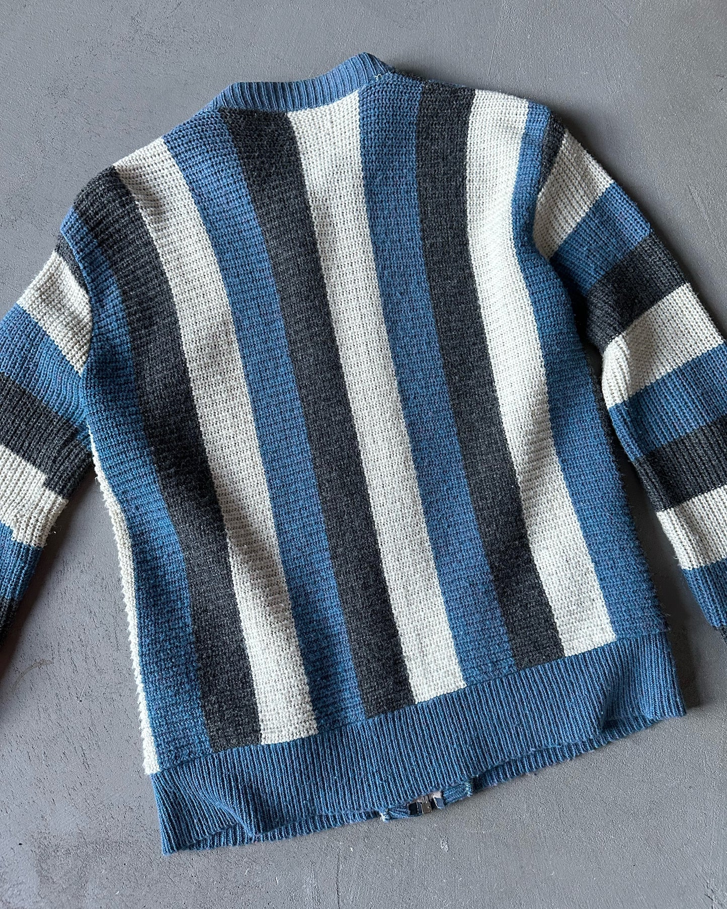 1960s - Grey/Blue Striped Zip Up Sweater - S