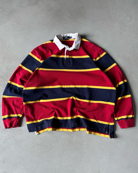 1990s - Red/Navy Polo RL Rugby Shirt - XXL