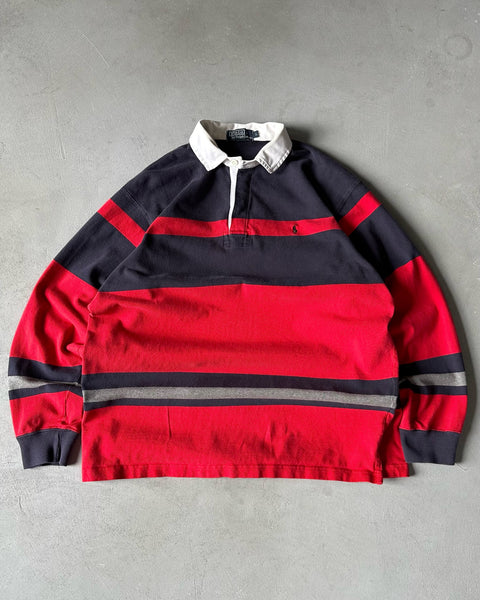 1990s - Red/Navy Polo RL Rugby Shirt - L