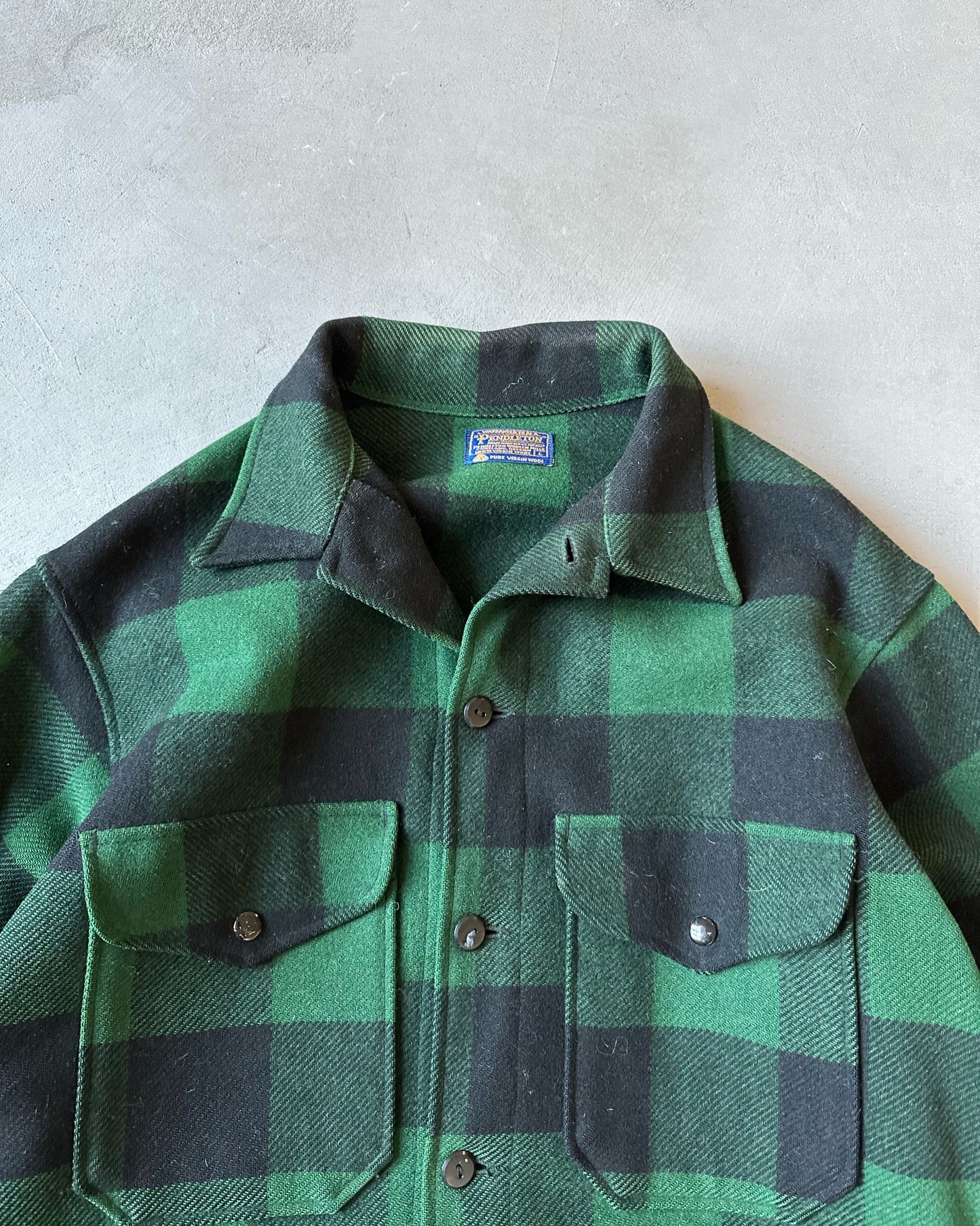 1970s - Green/Black Pendleton Plaid Wool Shacket - L
