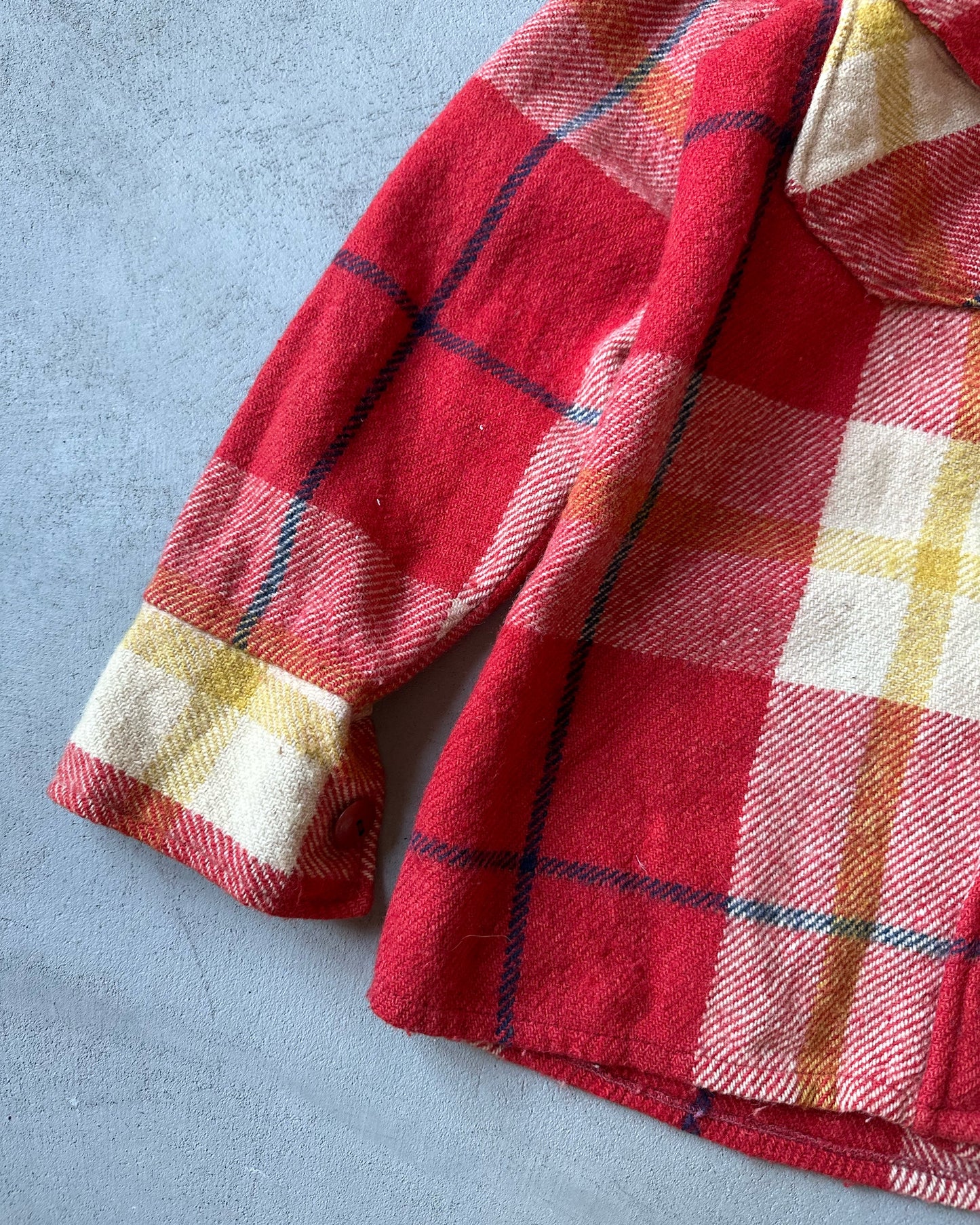 1970s - Red/Cream Plaid Wool Shacket - XXS/XS