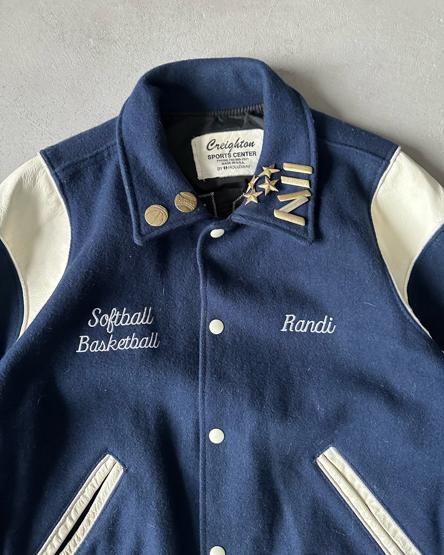 1980s - Blue/Cream Warren Varsity Jacket - M