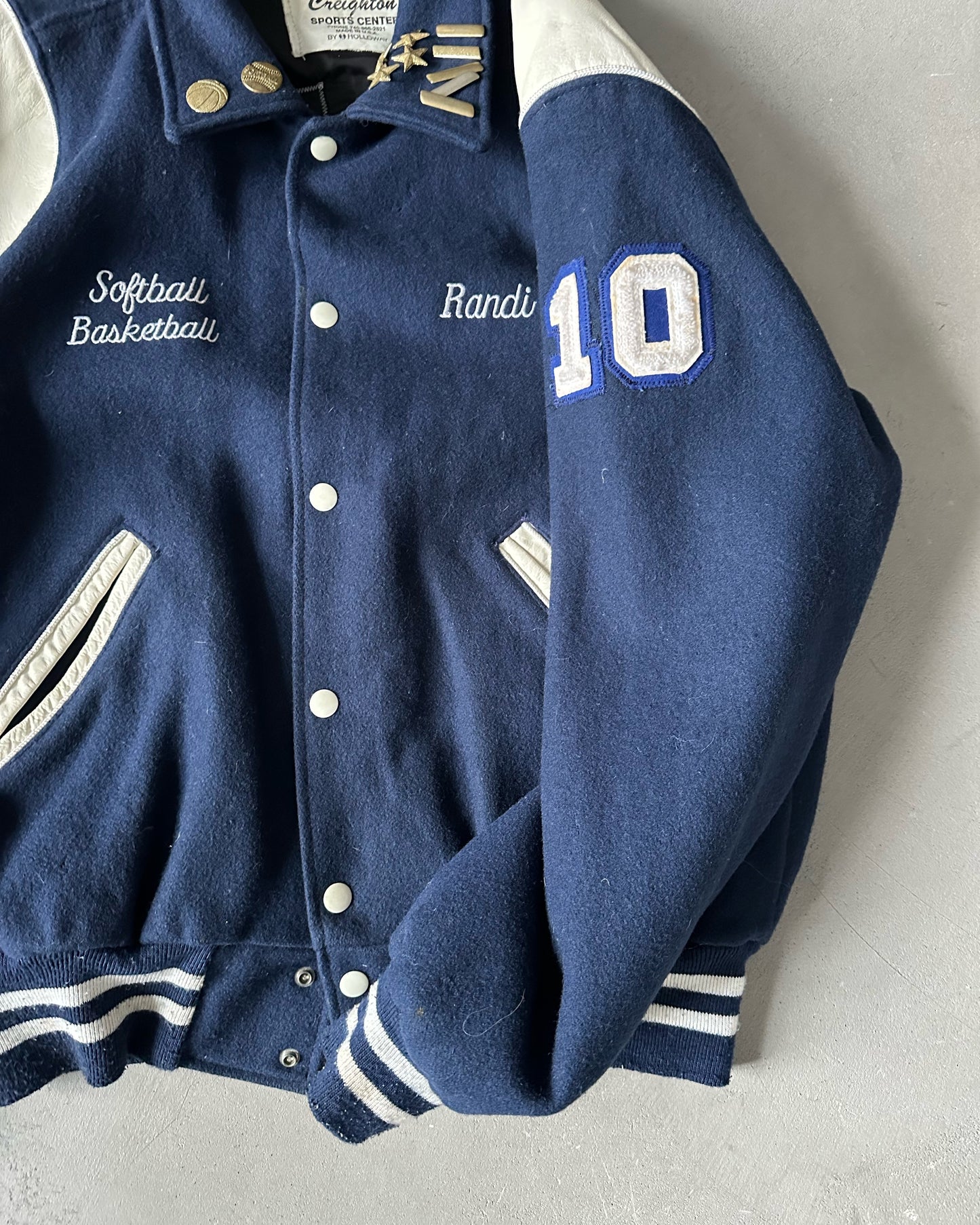 1980s - Blue/Cream Warren Varsity Jacket - M