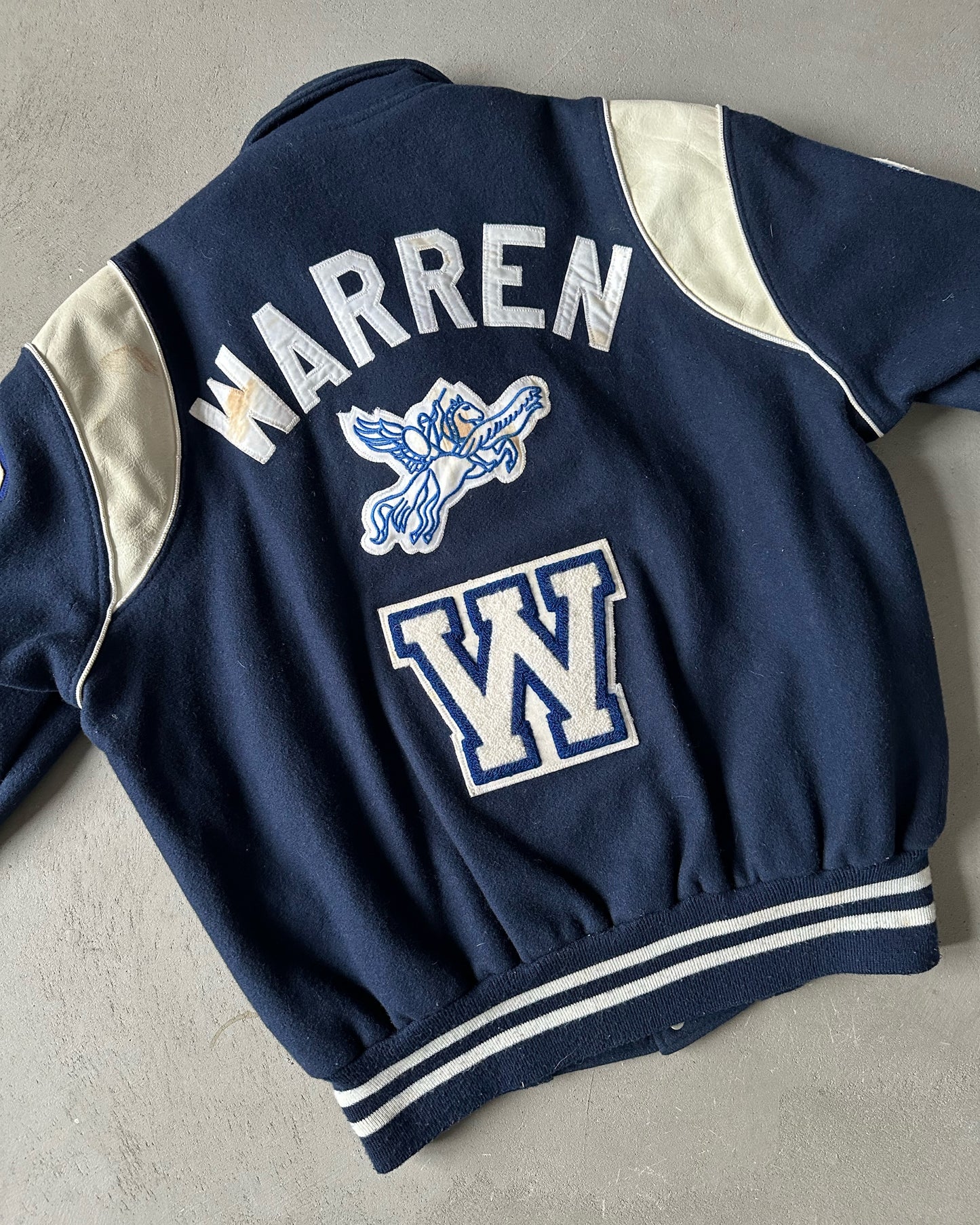1980s - Blue/Cream Warren Varsity Jacket - M