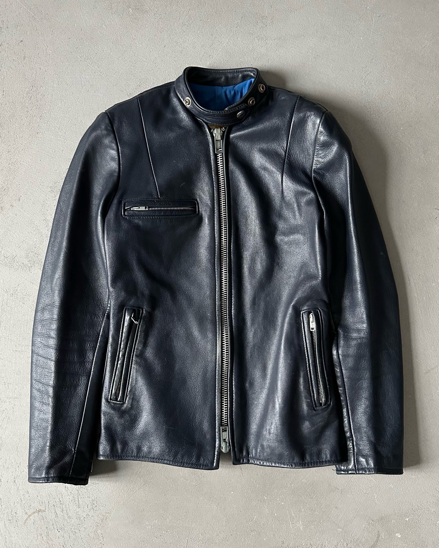 1970s - Dark Navy Brimaco Women's Leather Jacket - (W)XXS/XS