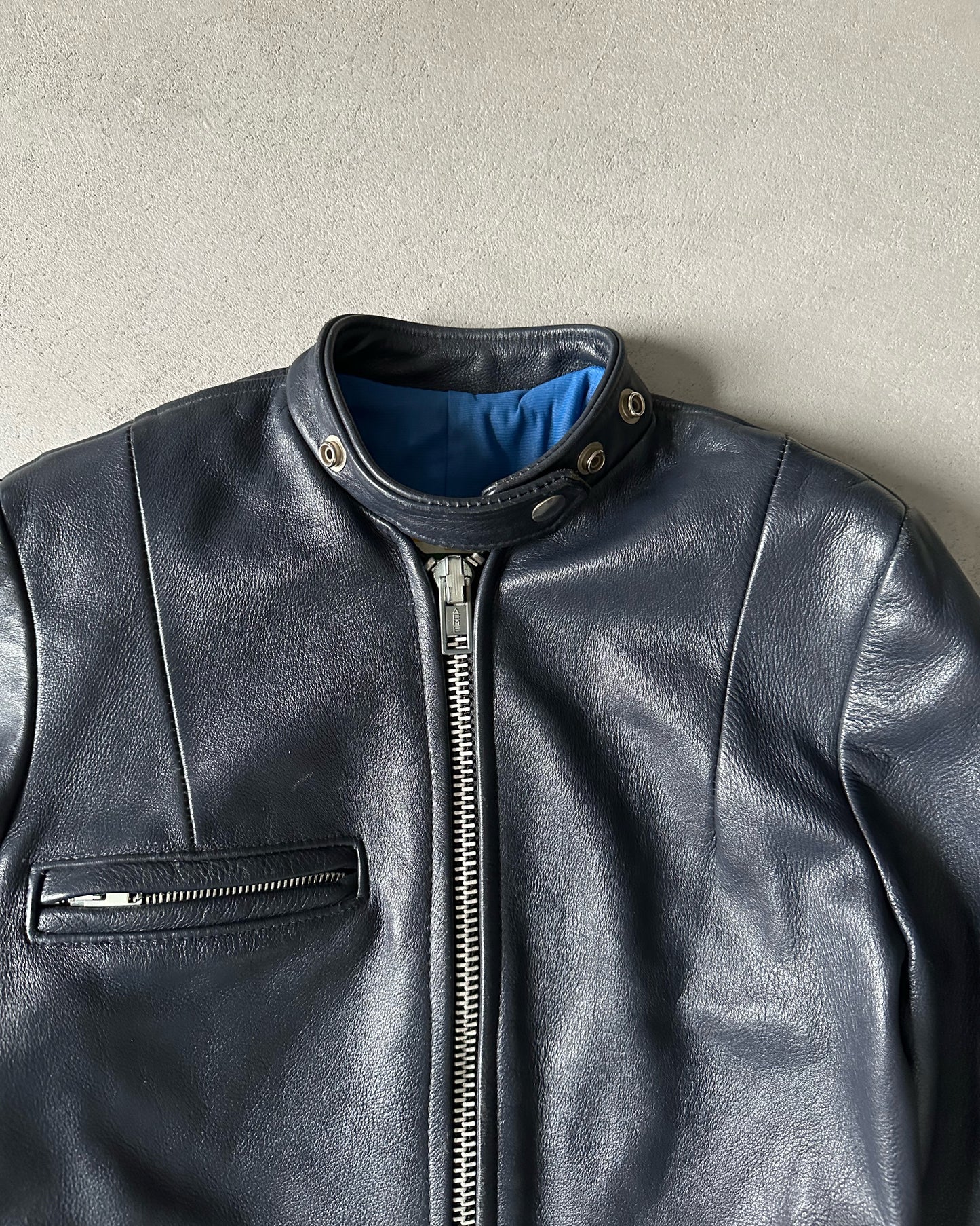 1970s - Dark Navy Brimaco Women's Leather Jacket - (W)XXS/XS