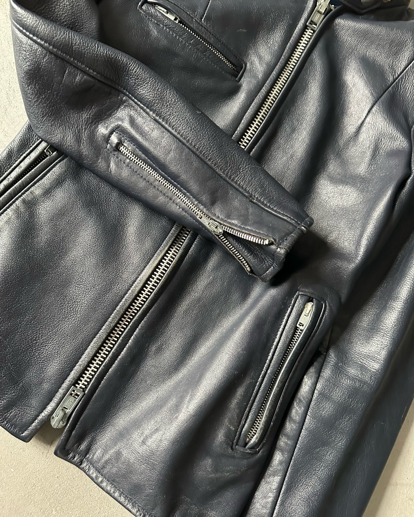 1970s - Dark Navy Brimaco Women's Leather Jacket - (W)XXS/XS