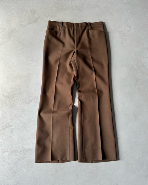 1980s - Brown Polyester Flare Trousers - 36x32