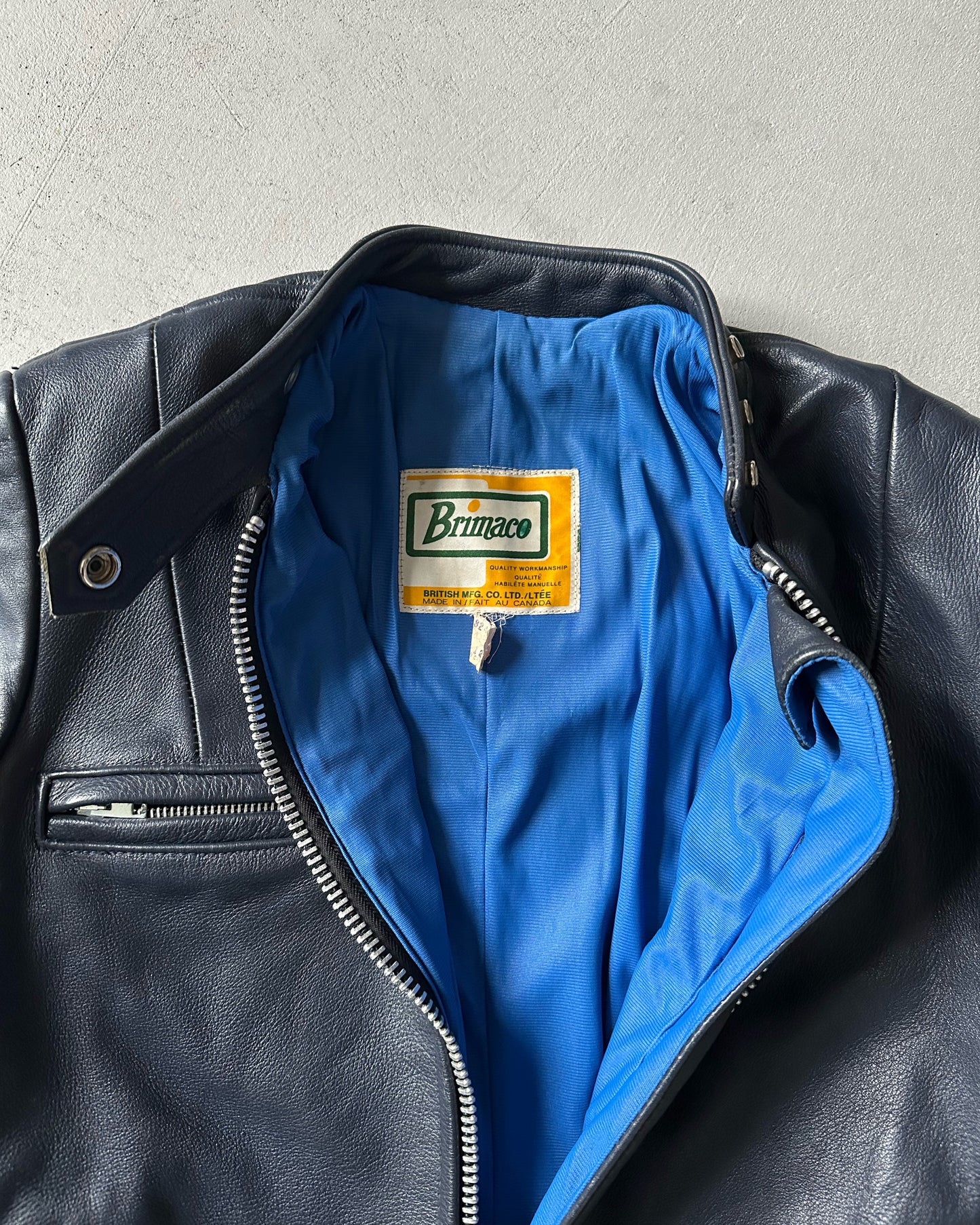 1970s - Dark Navy Brimaco Women's Leather Jacket - (W)XXS/XS