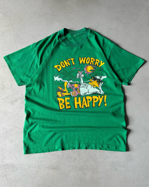 1980s - Green "Don't Worry Be Happy" T-Shirt - M