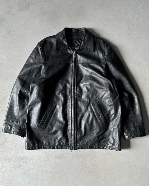 1990s - Black Leather Jacket - L