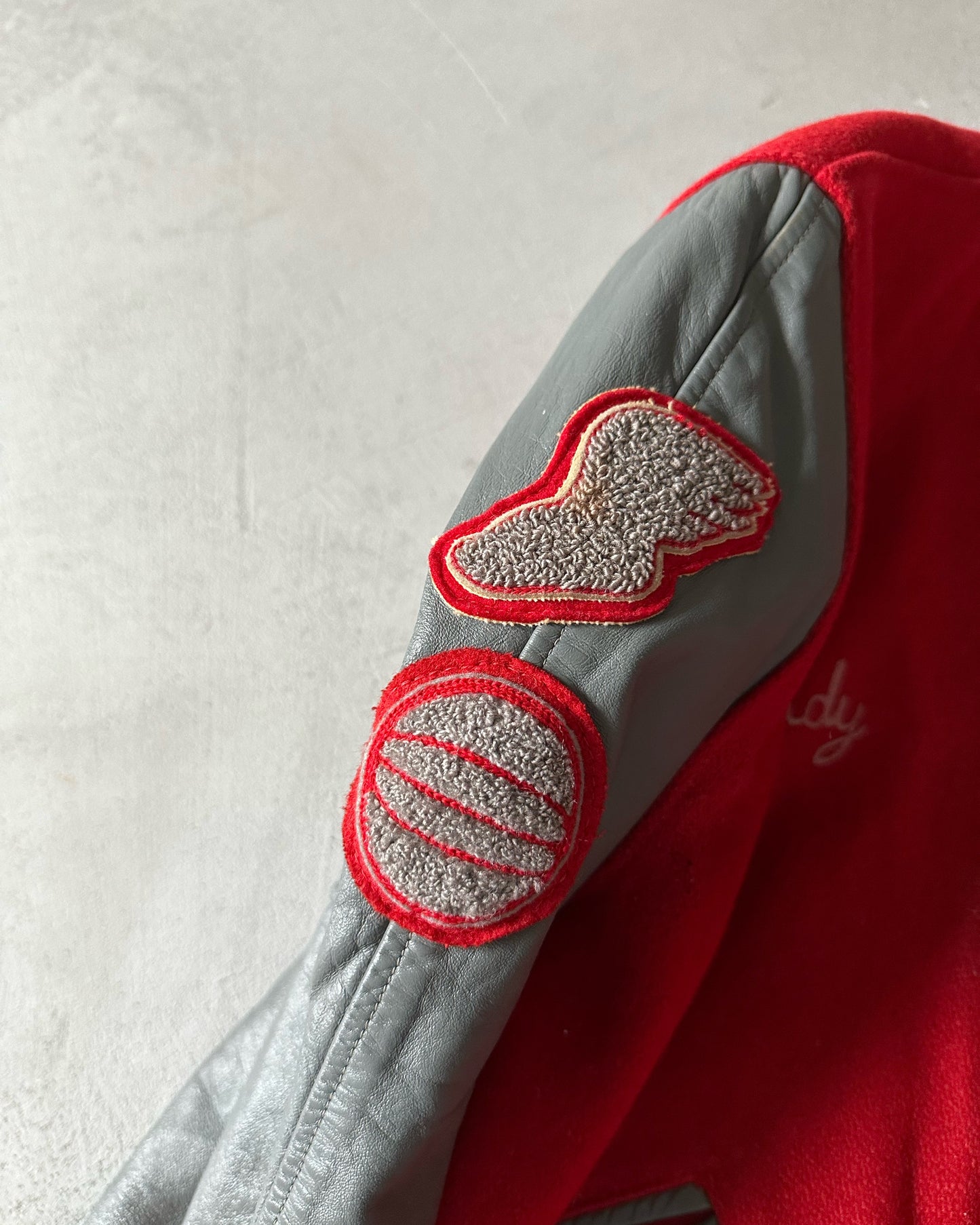 1980s - Red/Grey Reversible Varsity Jacket - M/L