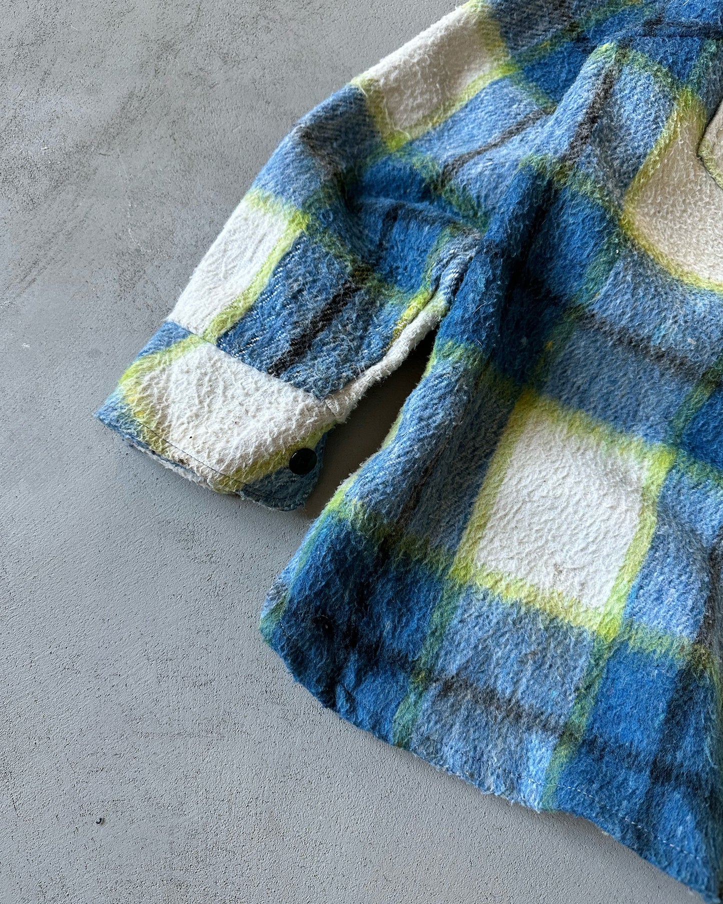 1970s - Blue/Lime Plaid Wool Women's Shacket - (W) M
