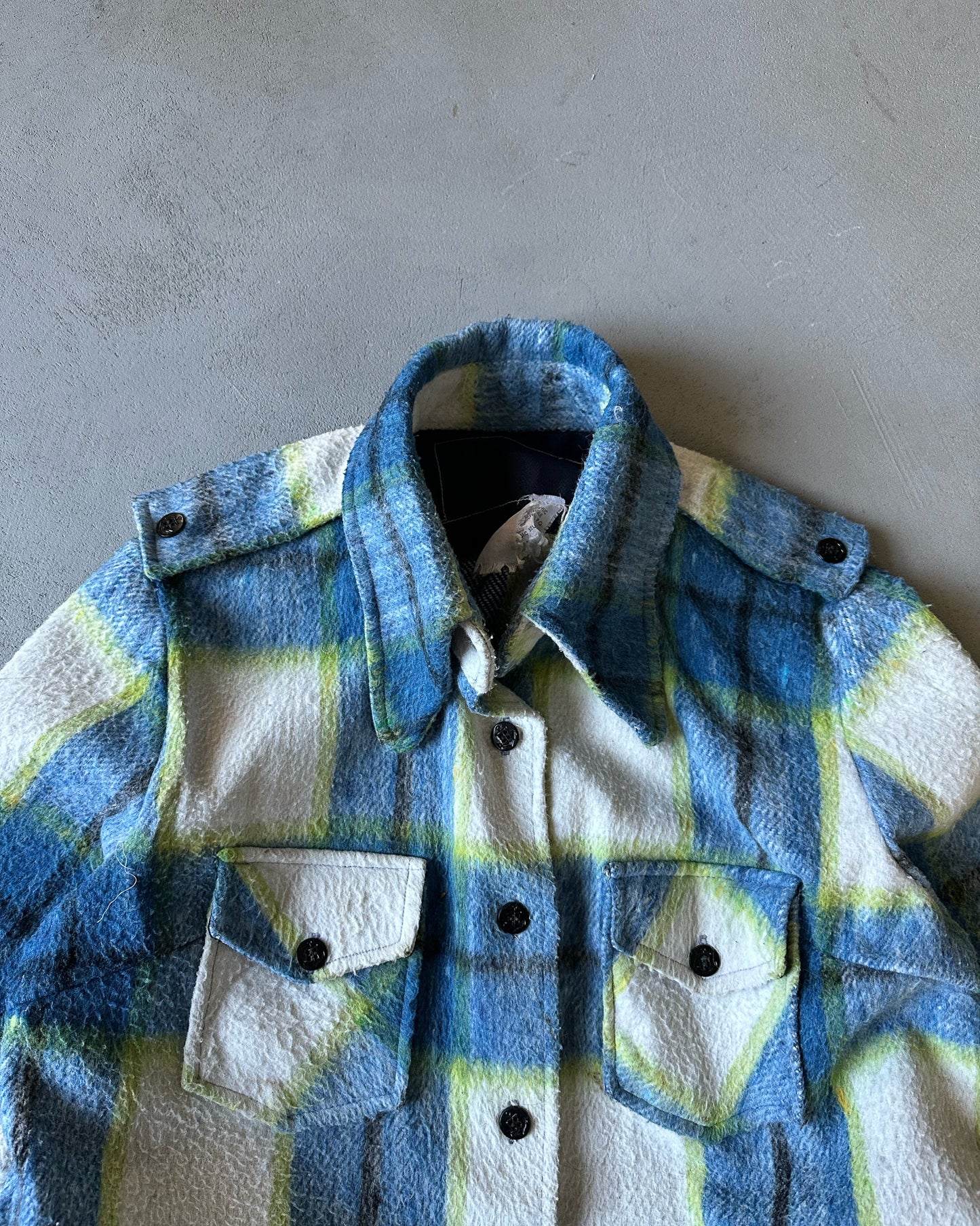 1970s - Blue/Lime Plaid Wool Women's Shacket - (W) M