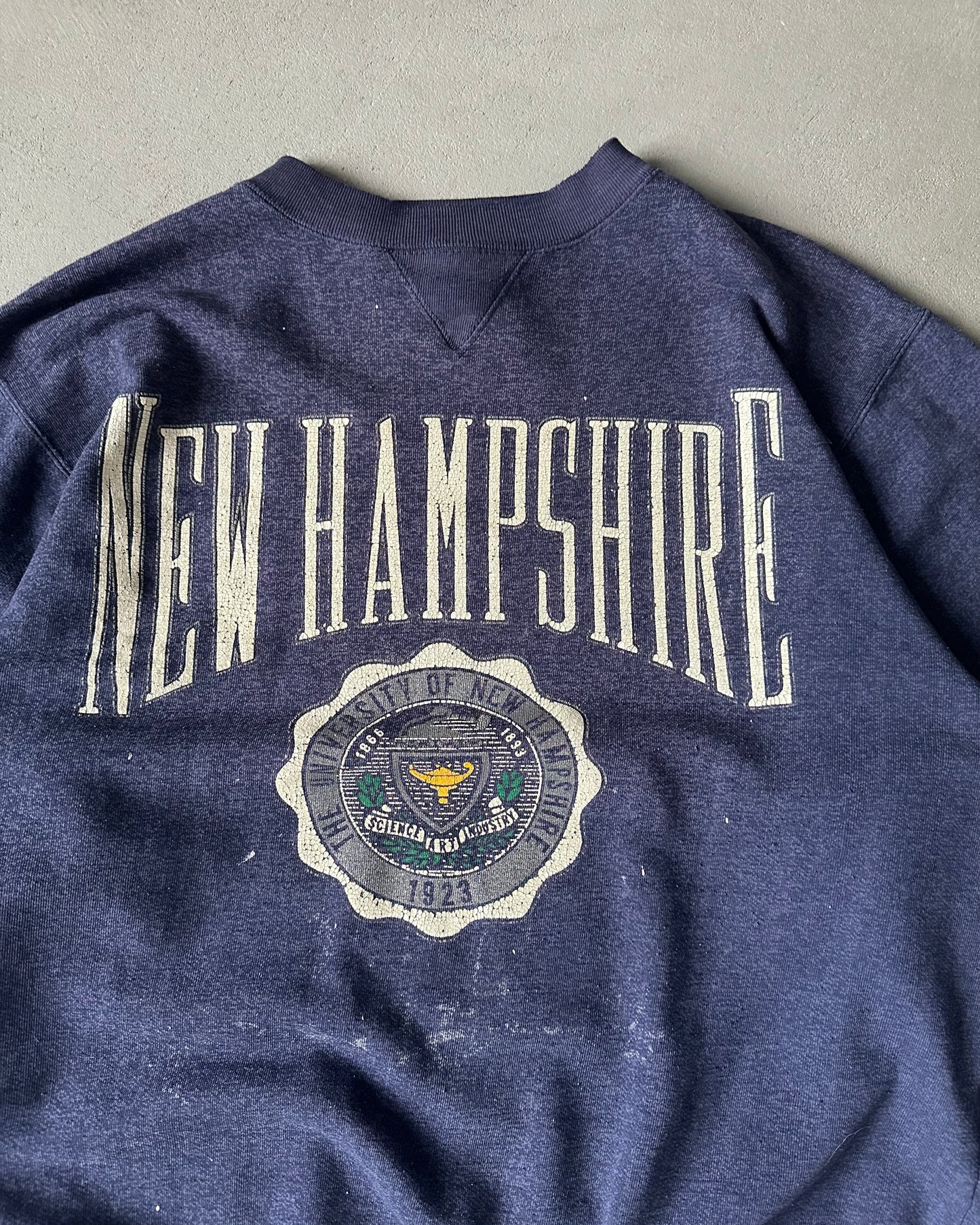 1980s - Distressed Navy New Hampshire Crewneck - L