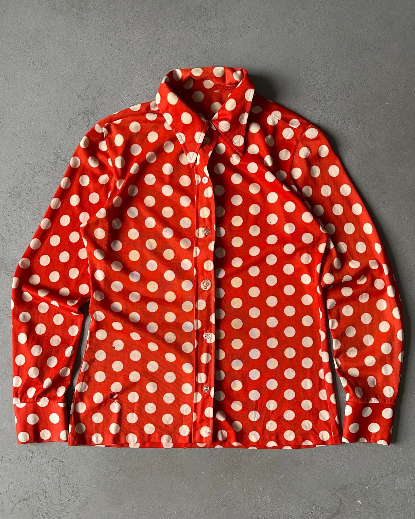 1960s - Distressed Red/Cream Polka Dots Women's Button Up - (W)S