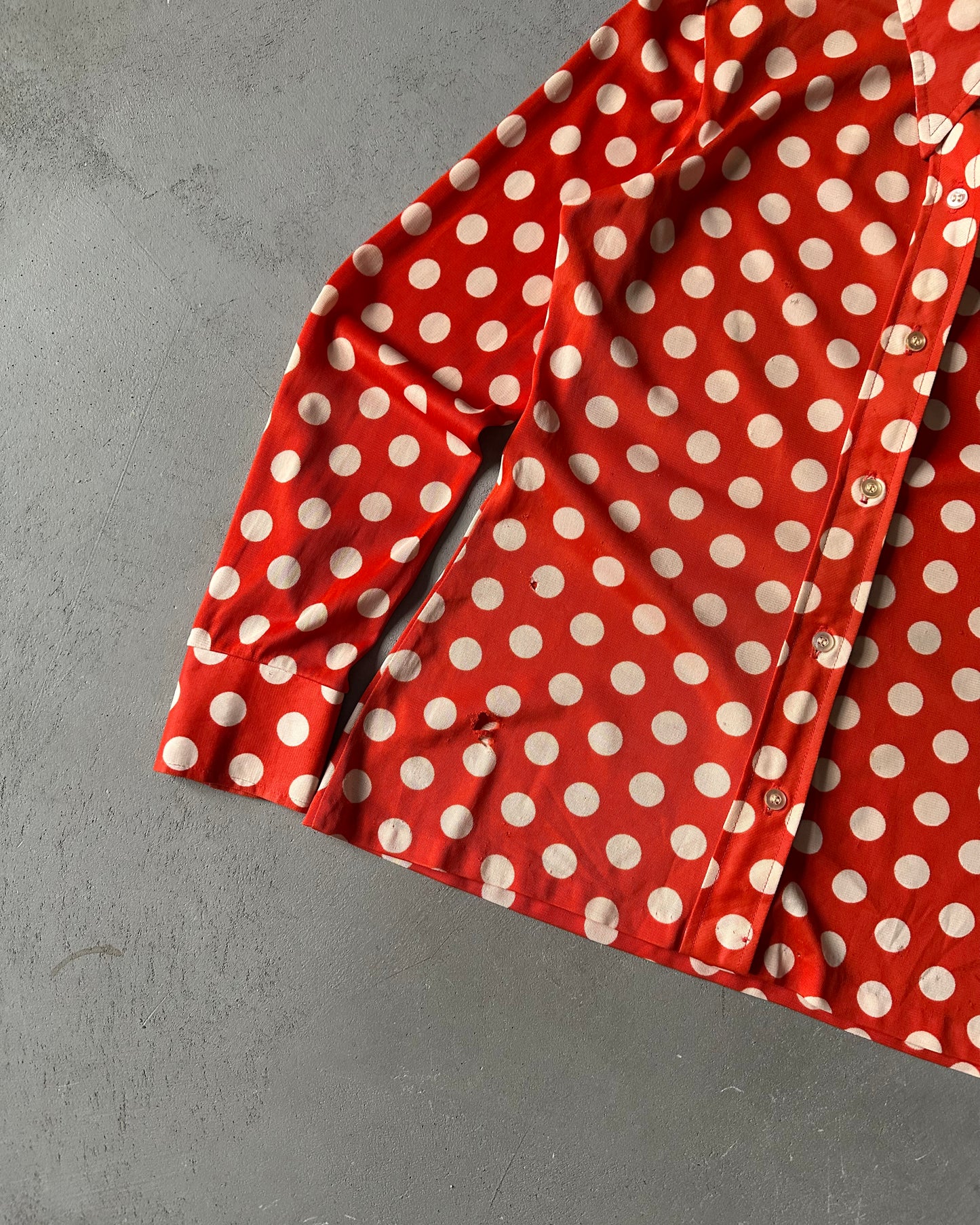 1960s - Distressed Red/Cream Polka Dots Women's Button Up - (W)S
