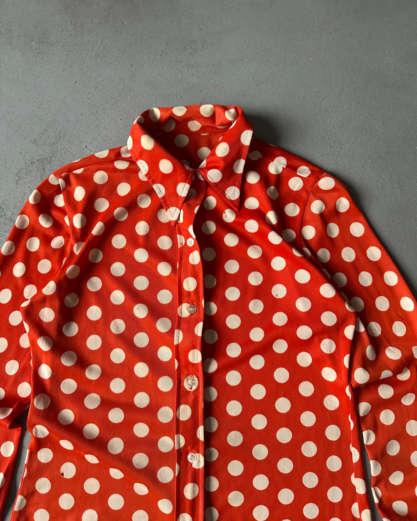1960s - Distressed Red/Cream Polka Dots Women's Button Up - (W)S