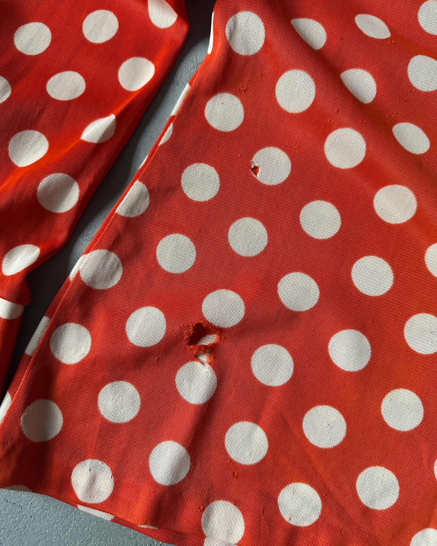 1960s - Distressed Red/Cream Polka Dots Women's Button Up - (W)S