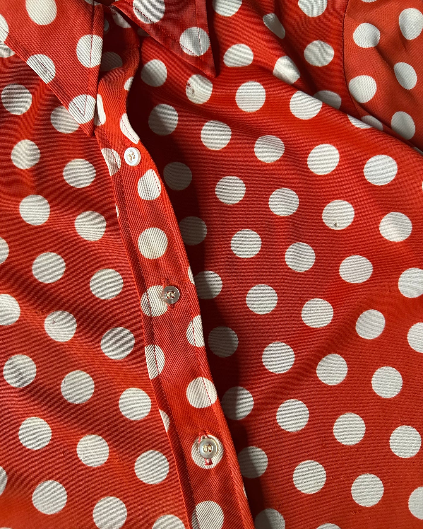 1960s - Distressed Red/Cream Polka Dots Women's Button Up - (W)S
