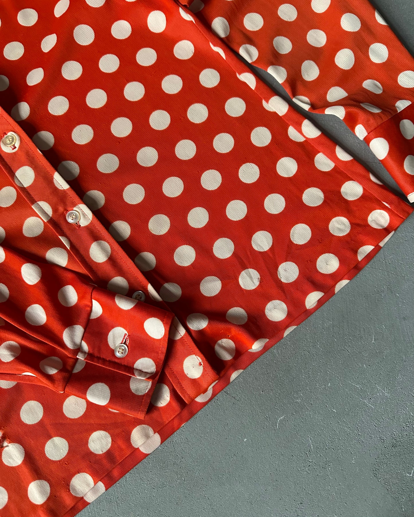 1960s - Distressed Red/Cream Polka Dots Women's Button Up - (W)S