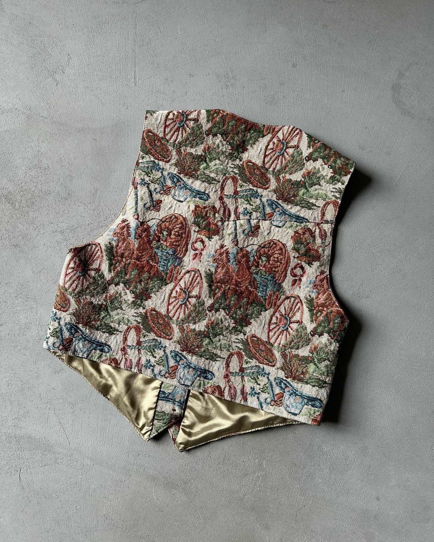 Années 90 - Gilet en tapisserie beige/vert - (F)L