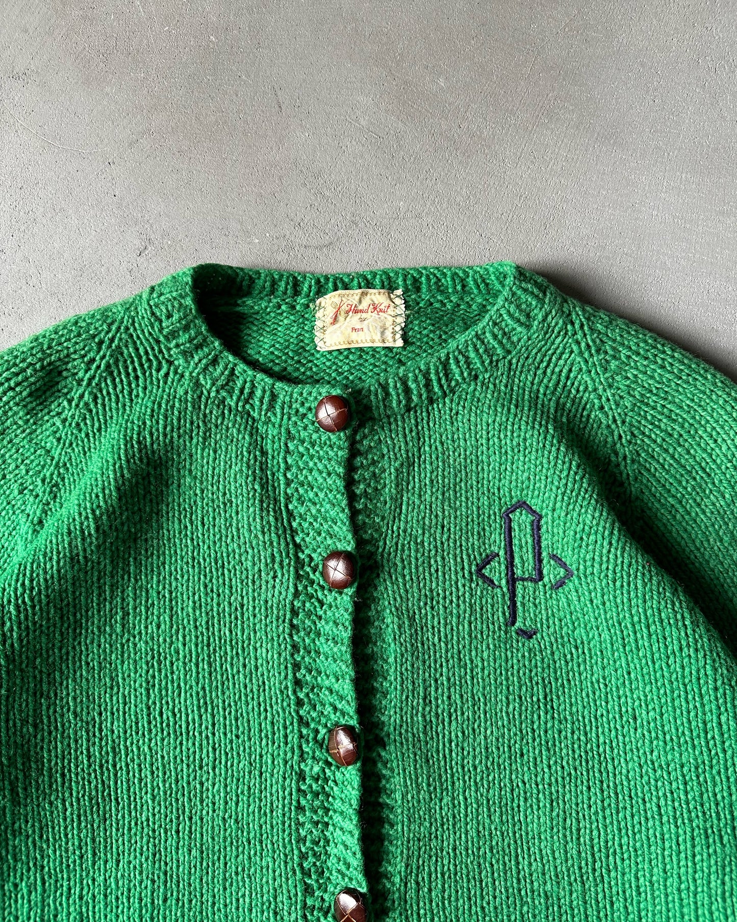 1970s - Green "P" Cardigan - (W)M