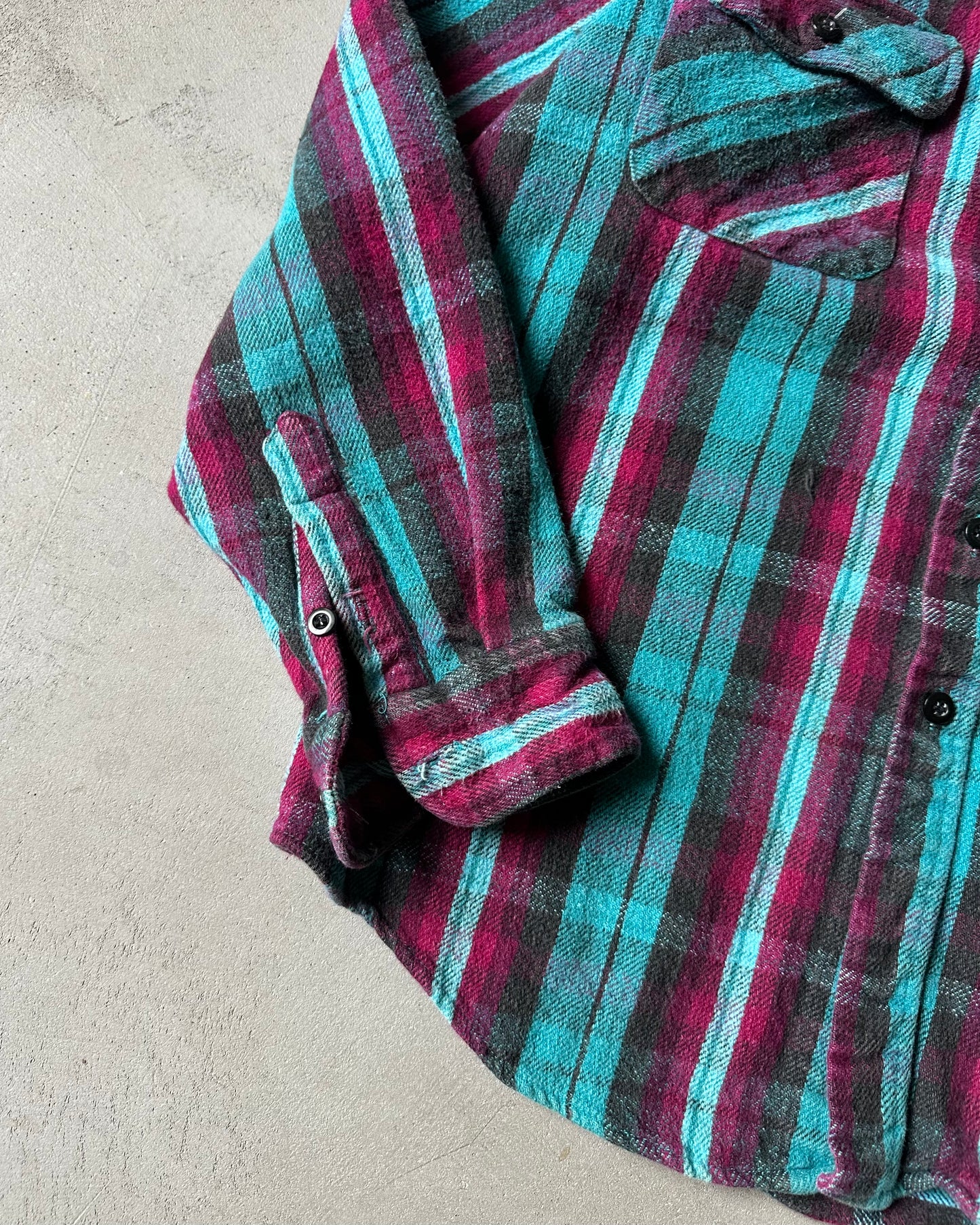 1990s - Turquoise/Pink Plaid Flannel - S/M