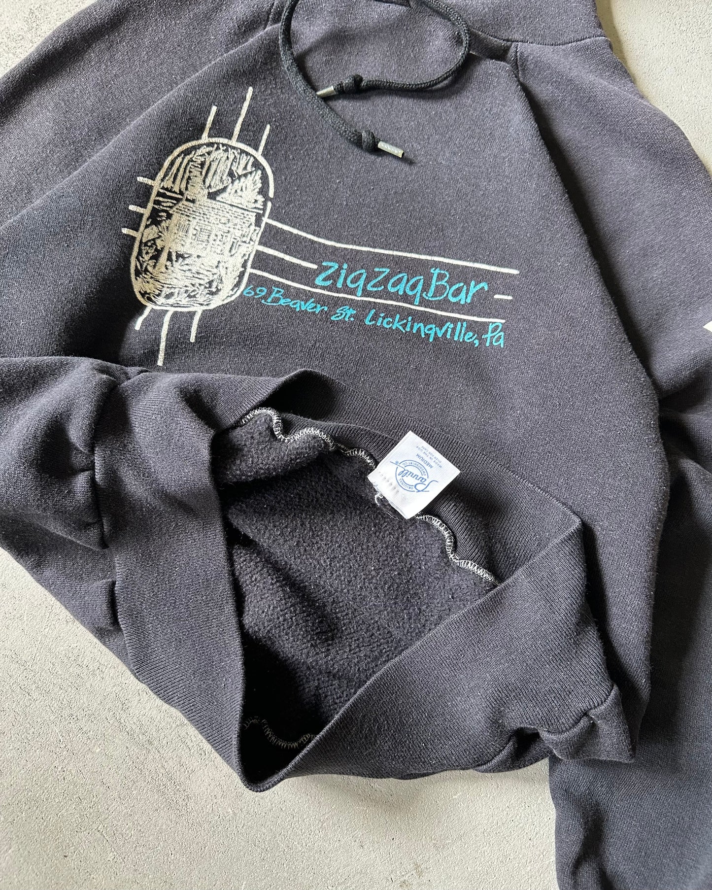 1970s - Faded Black Zig Zag Bar Raglan Hoodie - XS
