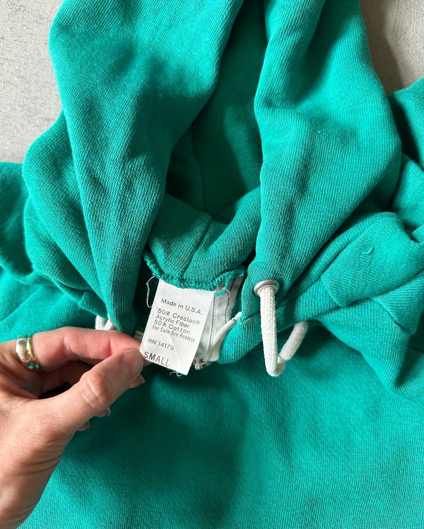 1970s - Distressed Teal 1/4-Zip Raglan Hoodie - XS