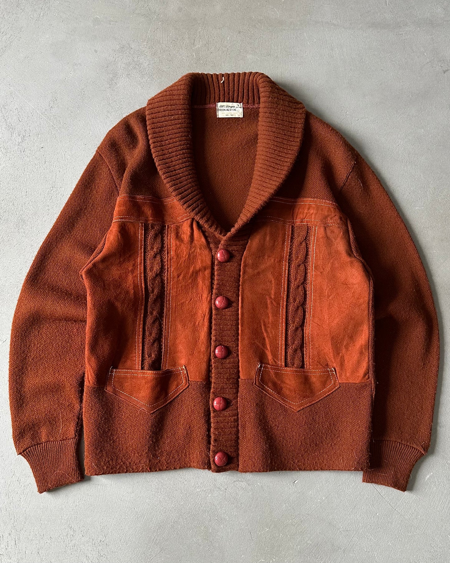 1970s - Burnt Orange Western Shawl Cardigan - L