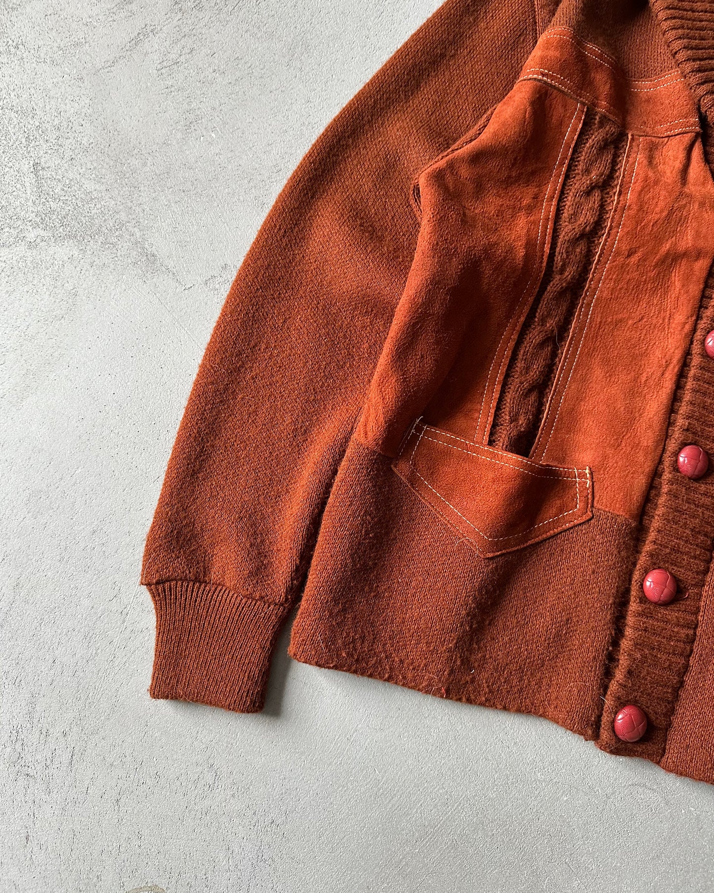 1970s - Burnt Orange Western Shawl Cardigan - L