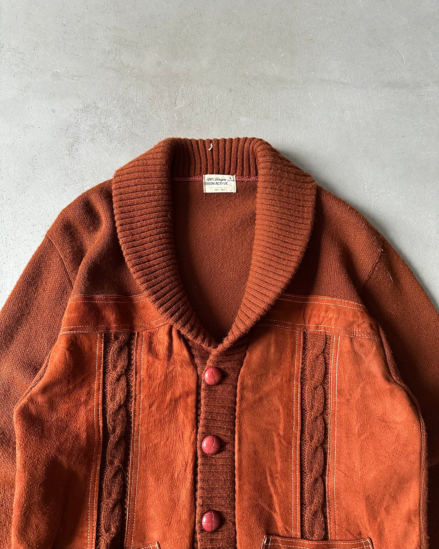 1970s - Burnt Orange Western Shawl Cardigan - L