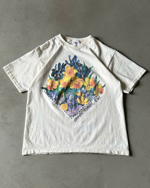 1990s - Cream "Floral" T-Shirt - M